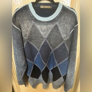 Raffi 100% Cashmere Sweater Blue Gray Argyle Men's Size‎ XL